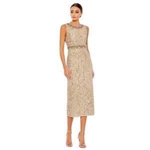 MAC DUGGAL Dress Size 12 Evening Gown Sequin Gold Midi NEW Beaded Neckline